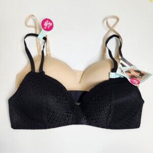 Maidenform Modern Comfort Bra Wireless T Shirt Bra 2 Pack Black/Nude 34A NWT